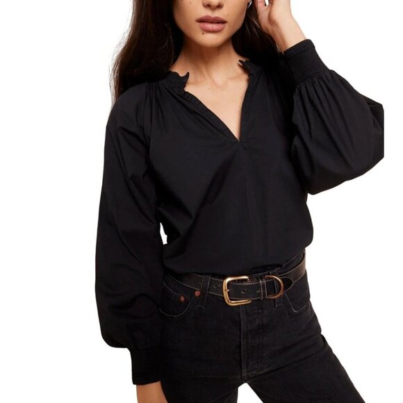 Nation NWT Estelle Peasant Blouse Jet Black Pima Cotton Size S - Picture 1 of 9